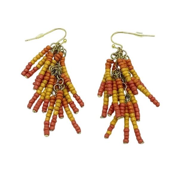 Macy’s Beaded Tassel Earrings, Orange & Yellow, NWT - Picture 1 of 4